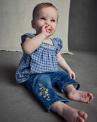 Baby Girl Gingham Twill Top - Blue, image 2 of 7 slides