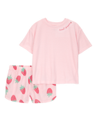 Kid Strawberry Print Loose Fit 2-Piece Pyjamas - Pink, image 1 of 4 slides