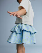 Toddler Girl Smocked Tiered Skirt in Otter Avenue Print - Blue/Lime Green, image 3 of 5 slides