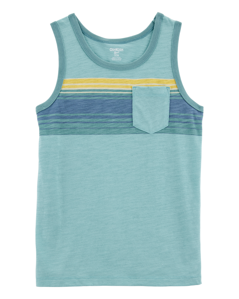 Kid Striped Front-Pocket Tank - Green, image 1 of 4 slides