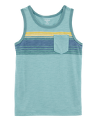 Kid Striped Front-Pocket Tank - Green, image 1 of 4 slides