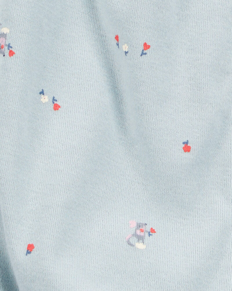 Baby Girl Floral Print Ribbed Short-Sleeve Romper - Blue, image 2 of 3 slides