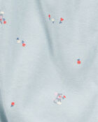 Baby Girl Floral Print Ribbed Short-Sleeve Romper - Blue, image 2 of 3 slides