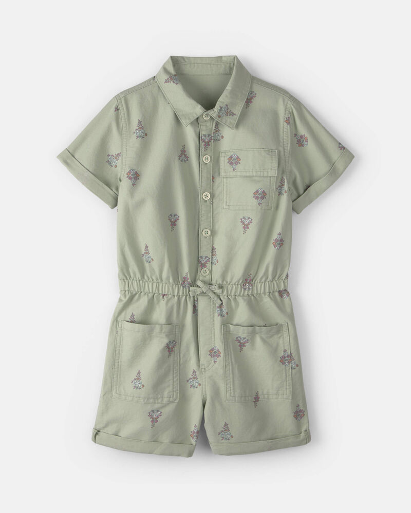 Girls Floral Cargo Romper - Green, image 1 of 3 slides