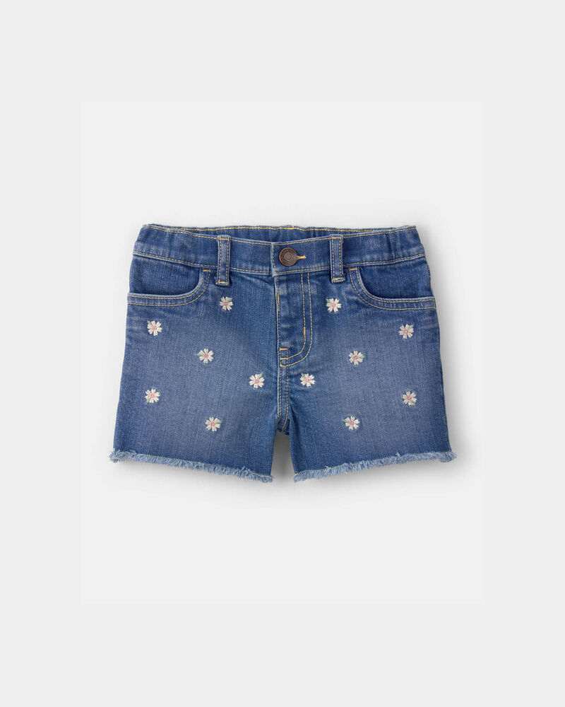 Tout-petit fille - Short en denim brod&eacute;, marguerites - D&eacute;lav&eacute; fonc&eacute;, image 1 sur 3 diapositives
