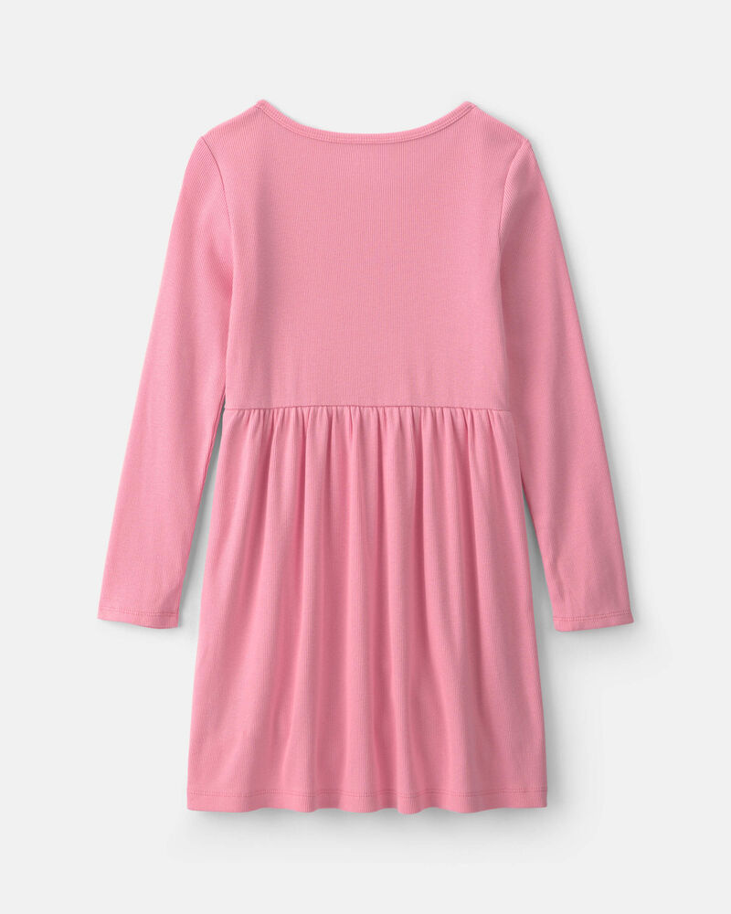 Girls Rib Long-Sleeve Dress - Pink, image 2 of 4 slides