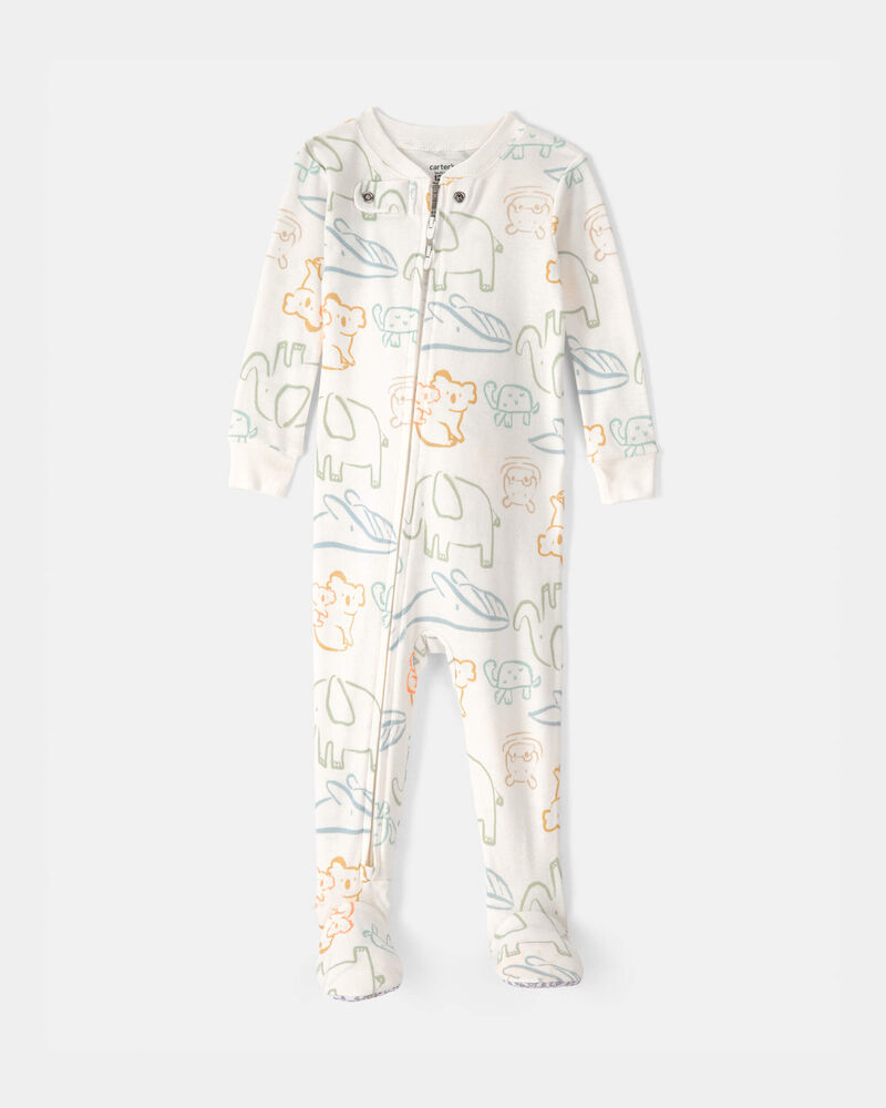 Baby Elephant 100% Cotton Snug Fit 1-Piece Pyjama Set - Ivory, image 1 of 4 slides