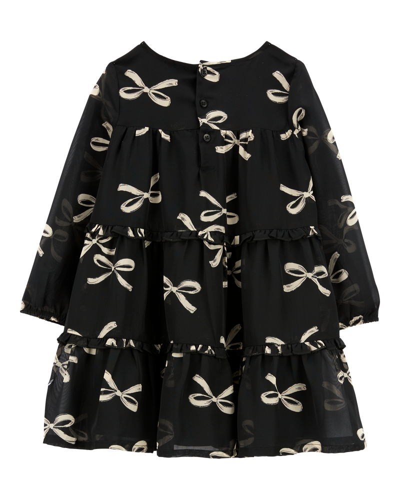 Toddler Bow Print Chiffon Holiday Dress, image 2 of 4 slides