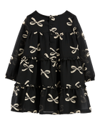 Toddler Bow Print Chiffon Holiday Dress, image 2 of 4 slides