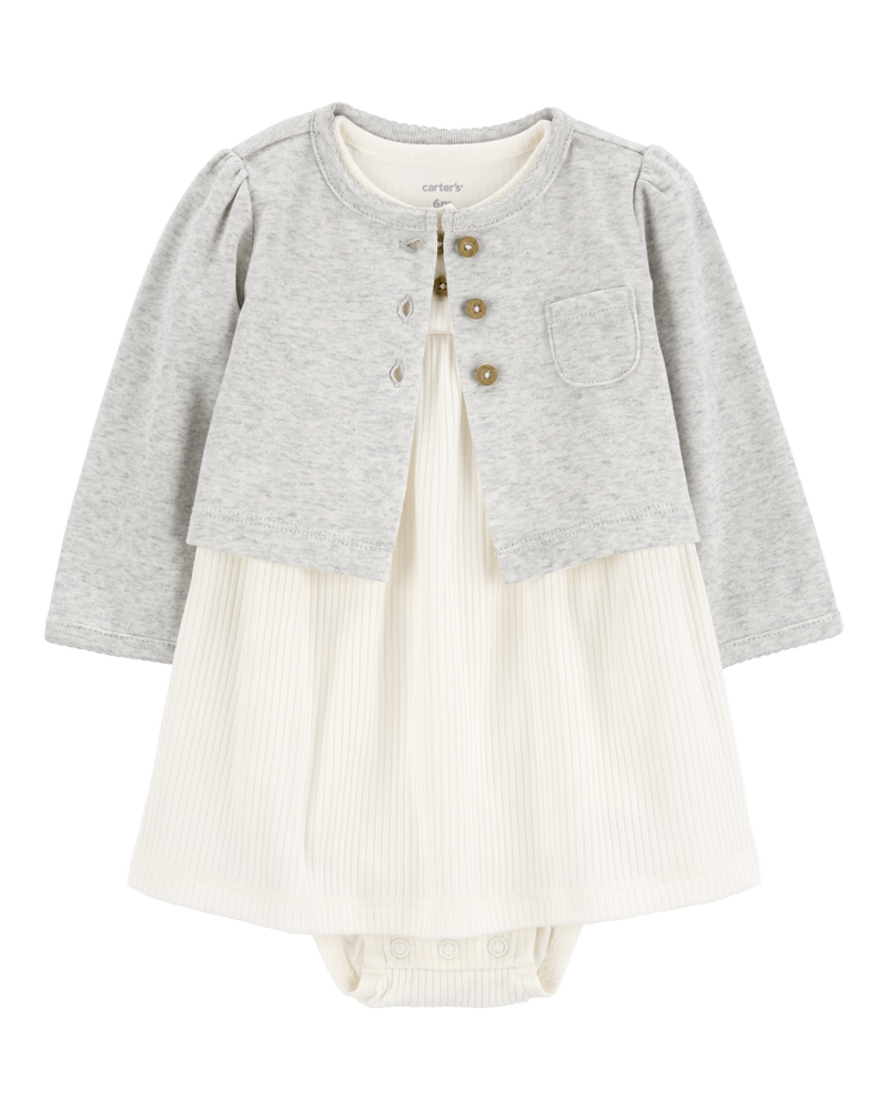 Baby 2-Piece Bodysuit Dress & Cardigan Set, image 1 of 5 slides