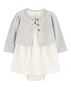Baby 2-Piece Bodysuit Dress & Cardigan Set, image 1 of 5 slides