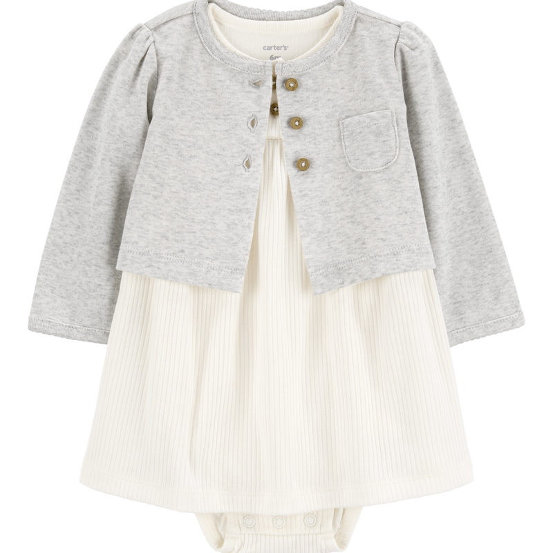 Grey/White Baby 2-Piece Bodysuit Dress & Cardigan Set | Carter’s Oshkosh Canada