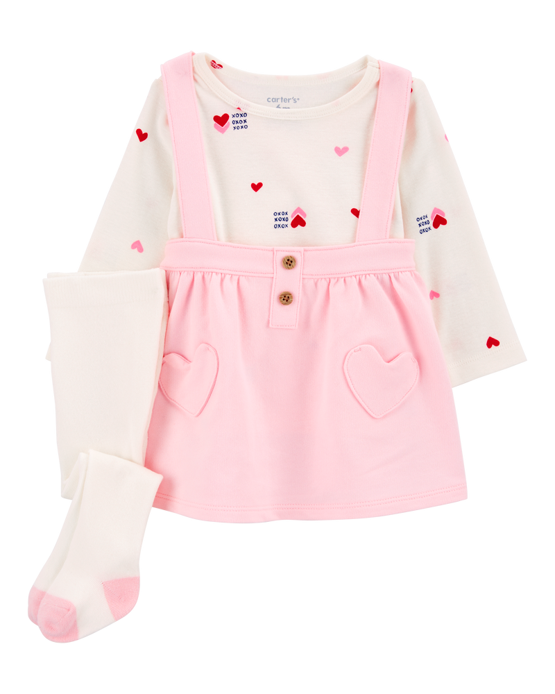 Baby 3-Piece Heart Print Jumper & Tights Set, image 1 of 6 slides