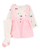 Baby 3-Piece Heart Print Jumper & Tights Set, image 1 of 6 slides