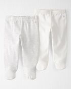 B&eacute;b&eacute; - Emballage de 2 pantalons &agrave; pieds en coton c&ocirc;tel&eacute; certifi&eacute; biologique , image 1 sur 4 diapositives