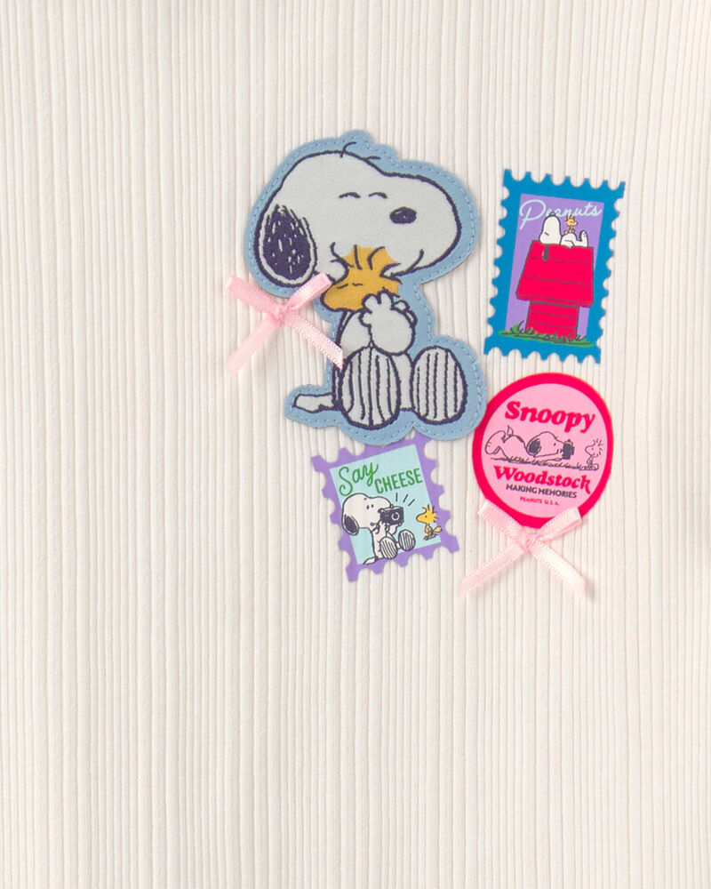 Filles - Haut &agrave; manches longues en tissu c&ocirc;tel&eacute; &agrave; th&egrave;me Snoopy &ndash; Cr&egrave;me, image 2 sur 2 diapositives