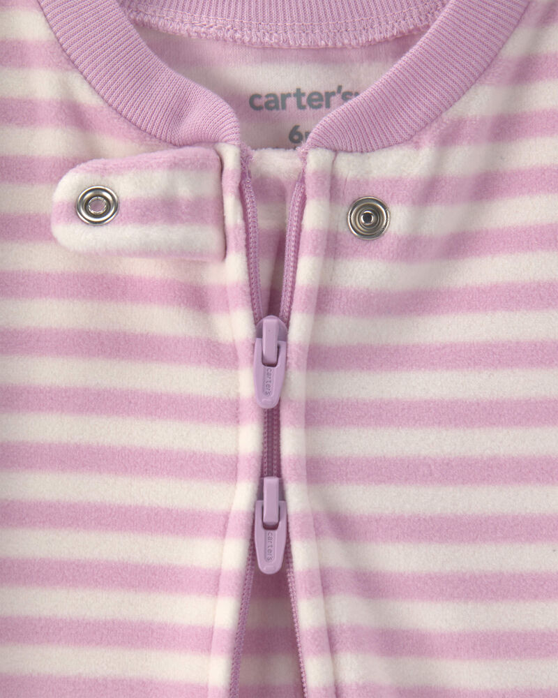 Baby Girl 2-Pack Birds Striped Fleece 2-Way Zip Sleepers - Pink, image 2 of 6 slides