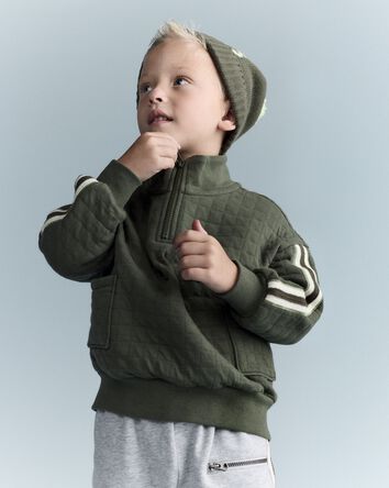 Toddler Boy Quarter-Zip Sweatshirt with Pockets - Olive, 