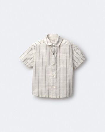 Toddler Boy Dobby Knit Button-Down Short-Sleeve Shirt - Cream, 