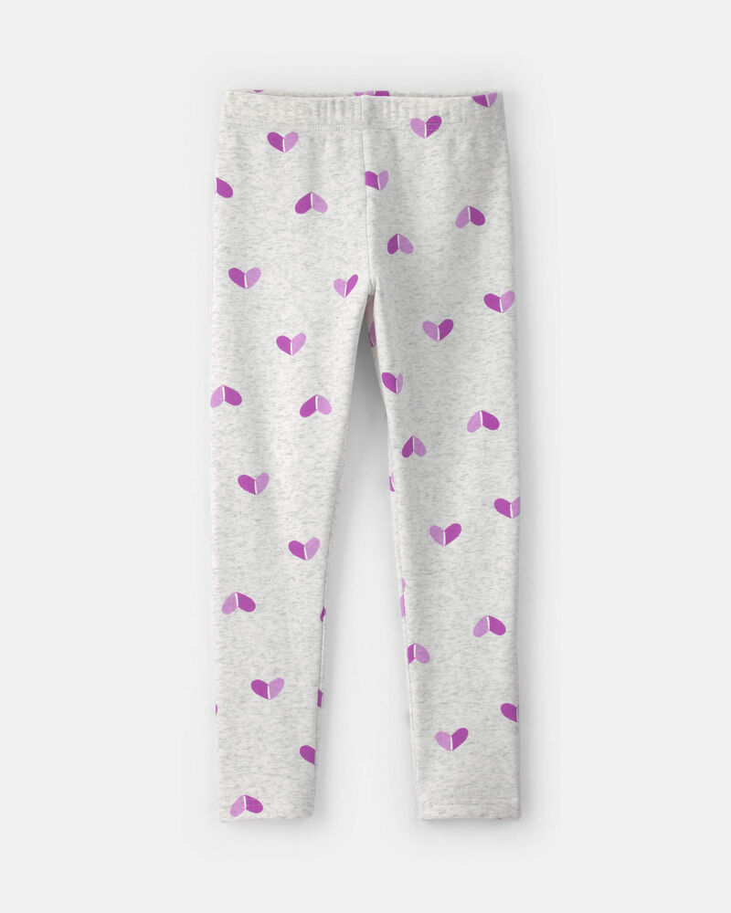 Filles - Legging extensible en molleton &agrave; motif c&oelig;ur &ndash; Gris/Mauve, image 1 sur 4 diapositives