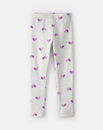 Filles - Legging extensible en molleton &agrave; motif c&oelig;ur &ndash; Gris/Mauve, 