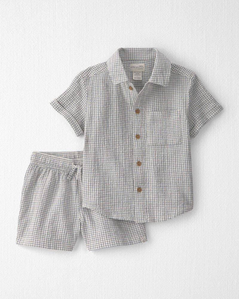 Toddler Boy 2-Piece Organic Cotton Seersucker Gauze Top & Short  Set, image 1 of 5 slides