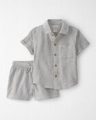 Toddler Boy 2-Piece Organic Cotton Seersucker Gauze Top & Short  Set, image 1 of 5 slides