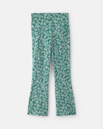 Girls Floral Cotton Pull-On Stretch Flare Leggings - Green, 