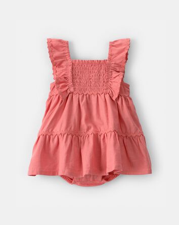 Baby Girl Ruffle Sleeveless Bodysuit Dress - Orange, 