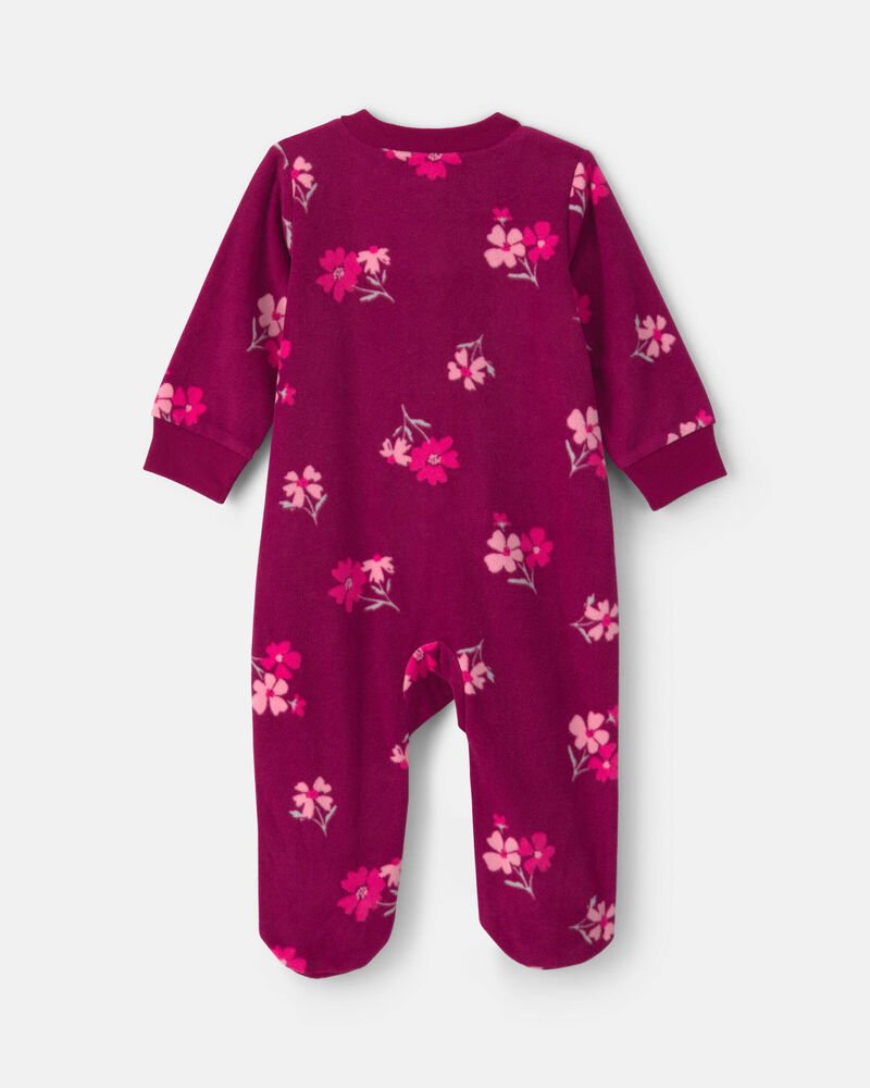 B&eacute;b&eacute; fille - Grenouill&egrave;re en molleton &agrave; fermeture &agrave; glissi&egrave;re double sens et motif floral - Mauve, image 2 sur 4 diapositives