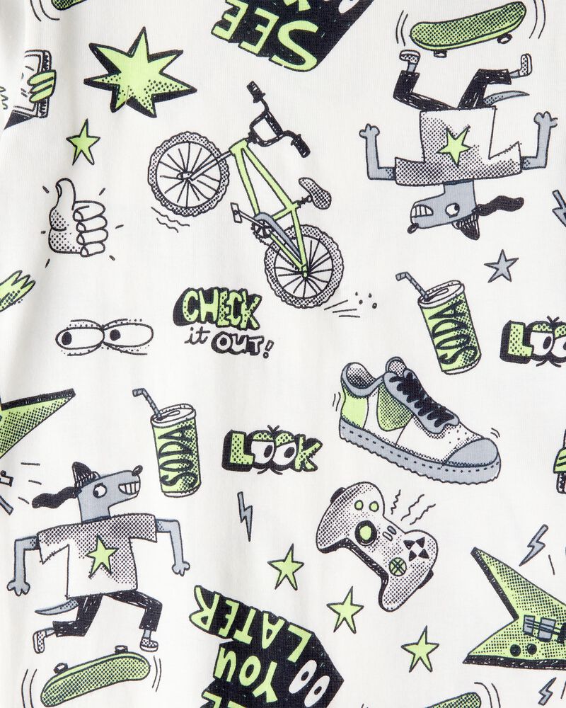 Boys Alligator 100% Cotton Loose Fit 4-Piece Pyjamas - Blue/White, image 3 of 4 slides