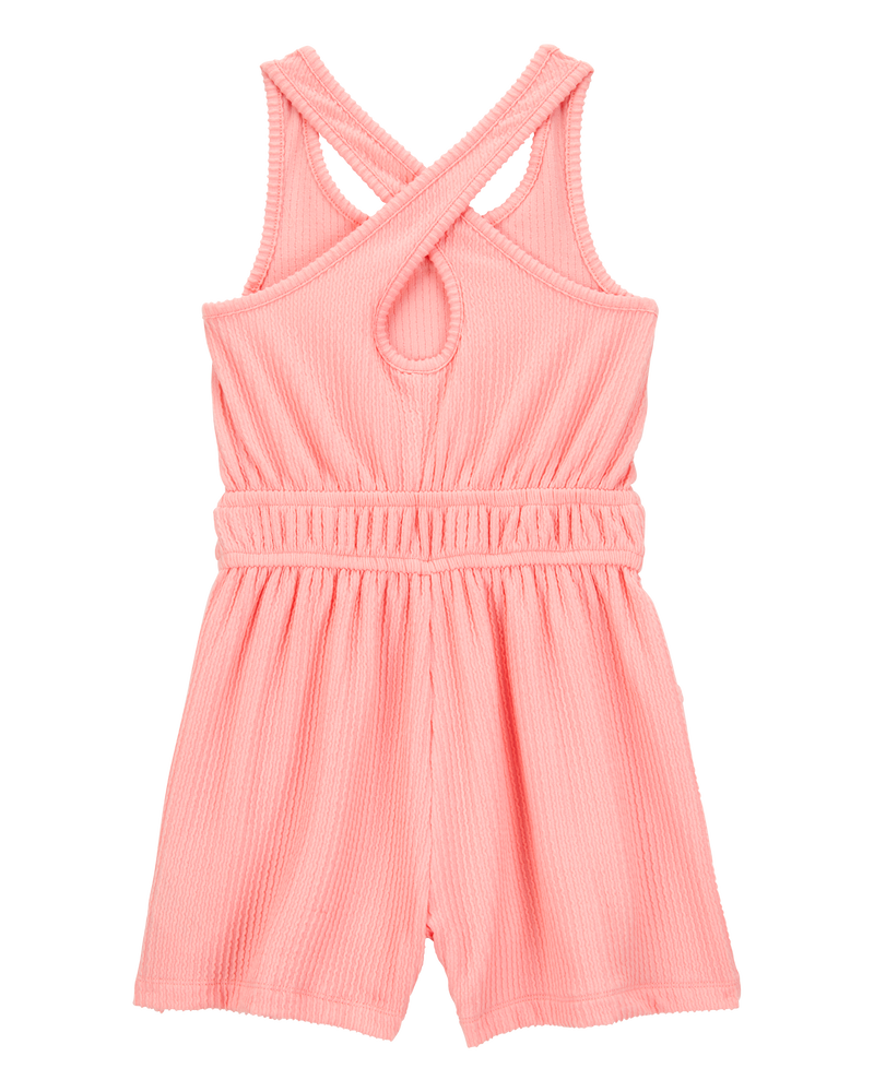 Girls Ribbed Textured Romper - Orange, image 2 of 4 slides