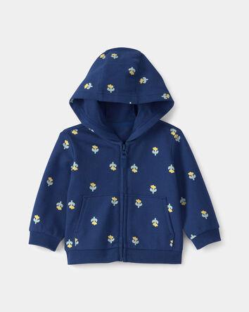 Baby Girl Floral French Terry Zip-Up Hoodie - Blue, 