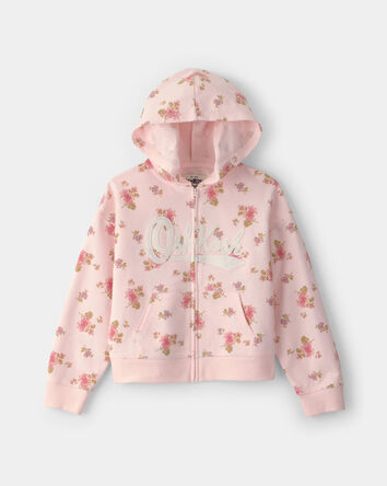 Filles - Blouson &agrave; capuchon, fermeture &agrave; glissi&egrave;re et logo OshKosh, motif floral - Rose, 