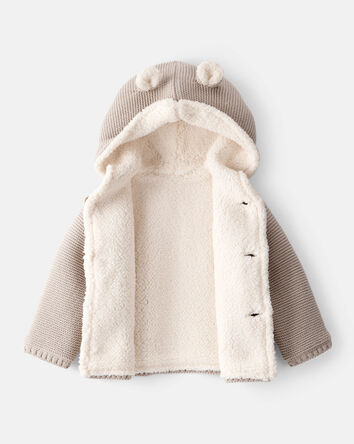 Bébé - Pull en coton à manches longues doublé en sherpa - Brun, 