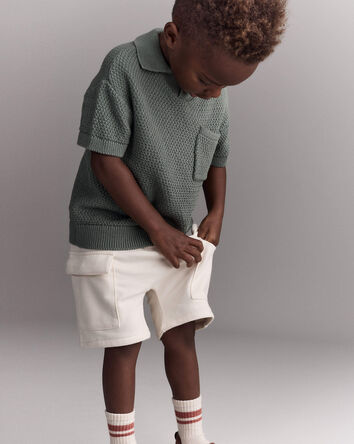 Toddler Boy Cargo Short with Pockets - Cream, 