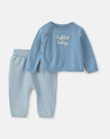 Baby Boy 2-Piece 'Hello Baby' Long-Sleeve Top & Pant Set - Blue, 