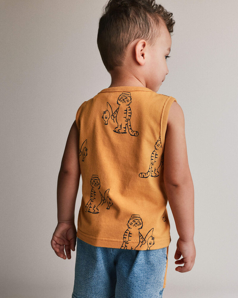 Toddler Boy Henley Tank in Fishing Tiger Print - Mustard Yellow, image 4 of 5 slides