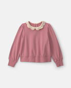 Girls Floral Collar French Terry Pullover Sweatshirt - Pink, image 1 of 4 slides