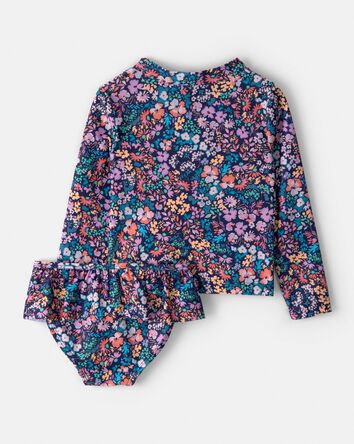 Toddler Girl 2-Piece Floral Long-Sleeve Rashguard Swimsuit Set, 