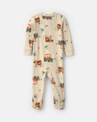 Toddler Boy 1-Piece Farm 100% Cotton Snug Fit Footed Pyjama - Beige, image 2 of 5 slides