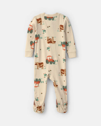 Toddler Boy 1-Piece Farm 100% Cotton Snug Fit Footed Pyjama - Beige, 
