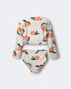 Tout-petit fille - Maillot dermoprotecteur &agrave; manches longues et demi-fermeture &agrave; glissi&egrave;re, imprim&eacute; verger de cl&eacute;mentines - Cr&egrave;me, image 5 sur 6 diapositives