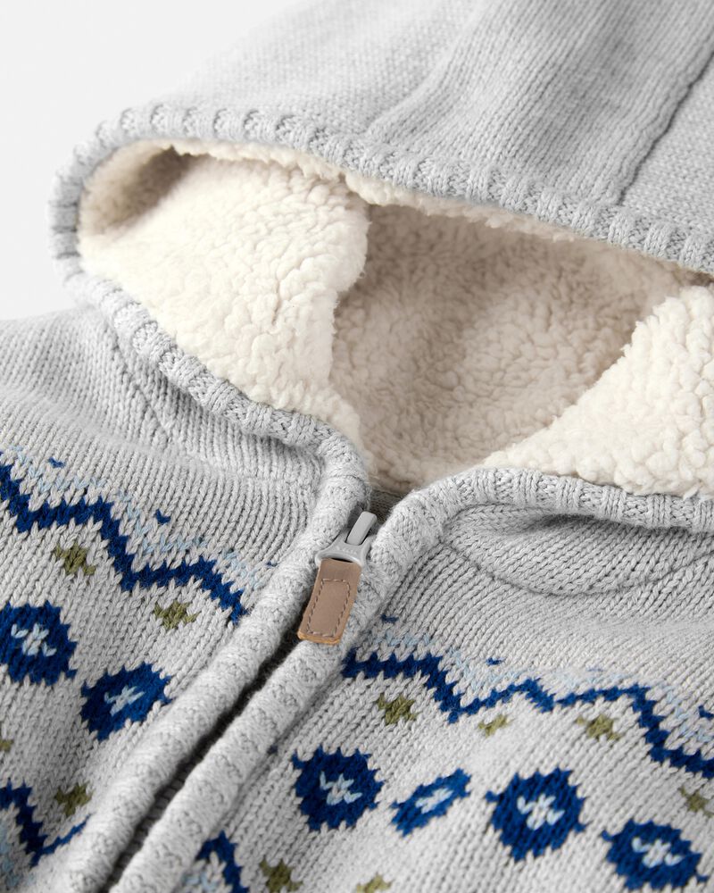 Toddler Boy Organic Cotton Fair Isle Sweater Knit Jacket, image 3 of 4 slides
