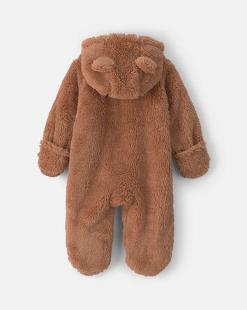 Baby Bear Teddy Fleece Long-Sleeve Jumpsuit - Brown, 