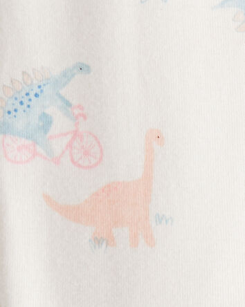 Tout-petit fille - Pyjamas une pi&egrave;ce &agrave; manches longues en coton 100 % avec impression de dinosaures - Blanc, fermeture &eacute;clair &agrave; double sens, 