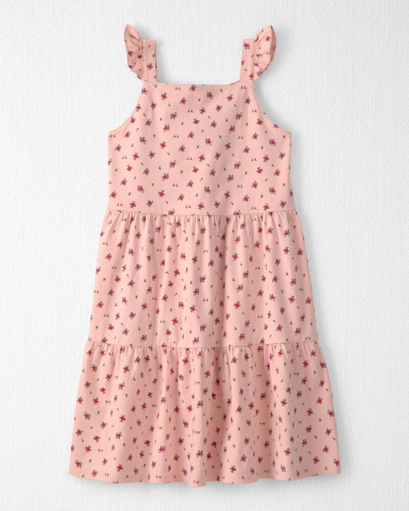 Girls Organic Cotton Tiered Dress in Blush Floral Print, image 1 of 5 slides