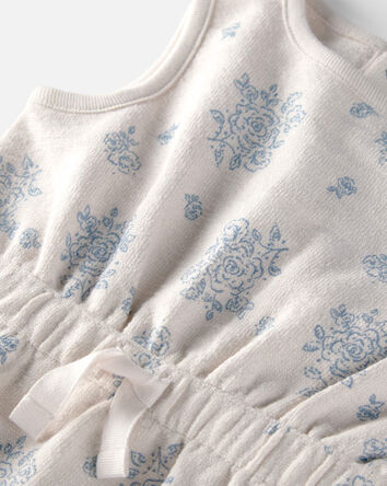 B&eacute;b&eacute; fille - Barboteuse en coton biologique, bleu floral, 