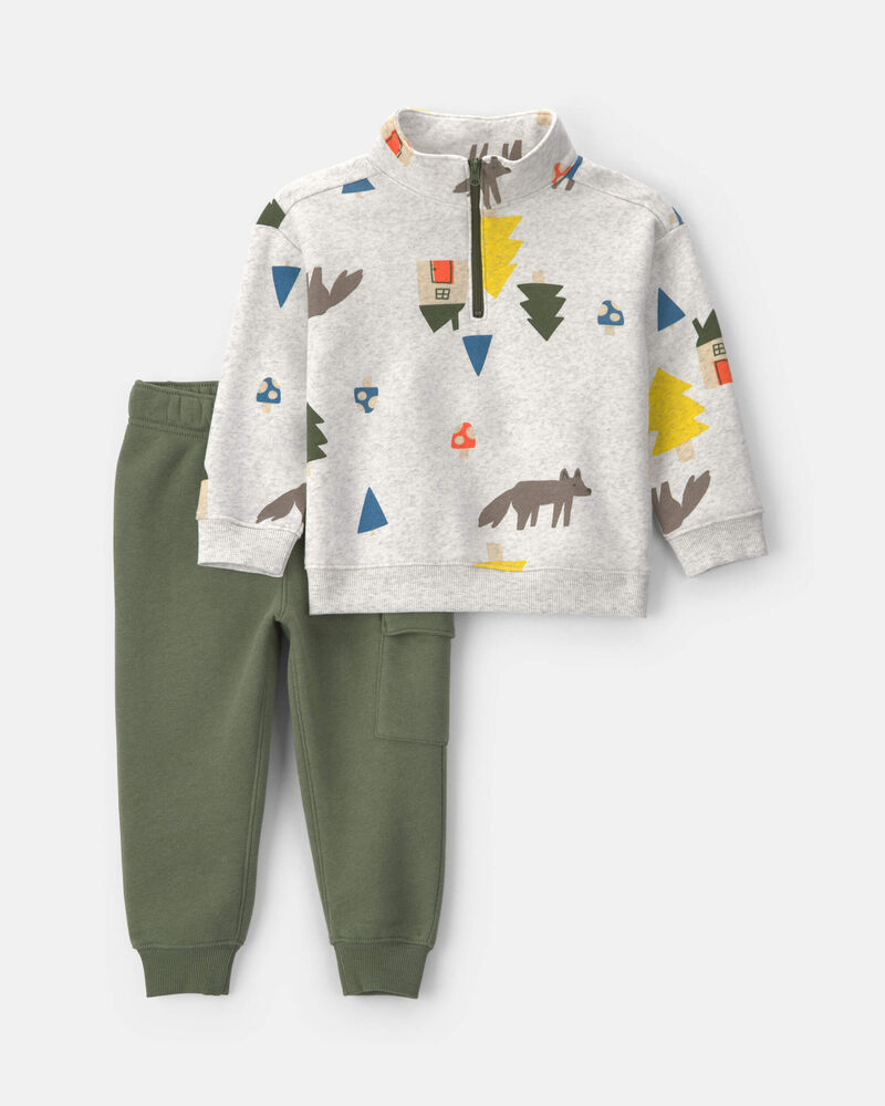 Tout-petit gar&ccedil;on - Ensemble 2 pi&egrave;ces haut &agrave; motif renard et pantalon en molleton &agrave; renard &ndash; Gris/Vert, image 1 sur 4 diapositives
