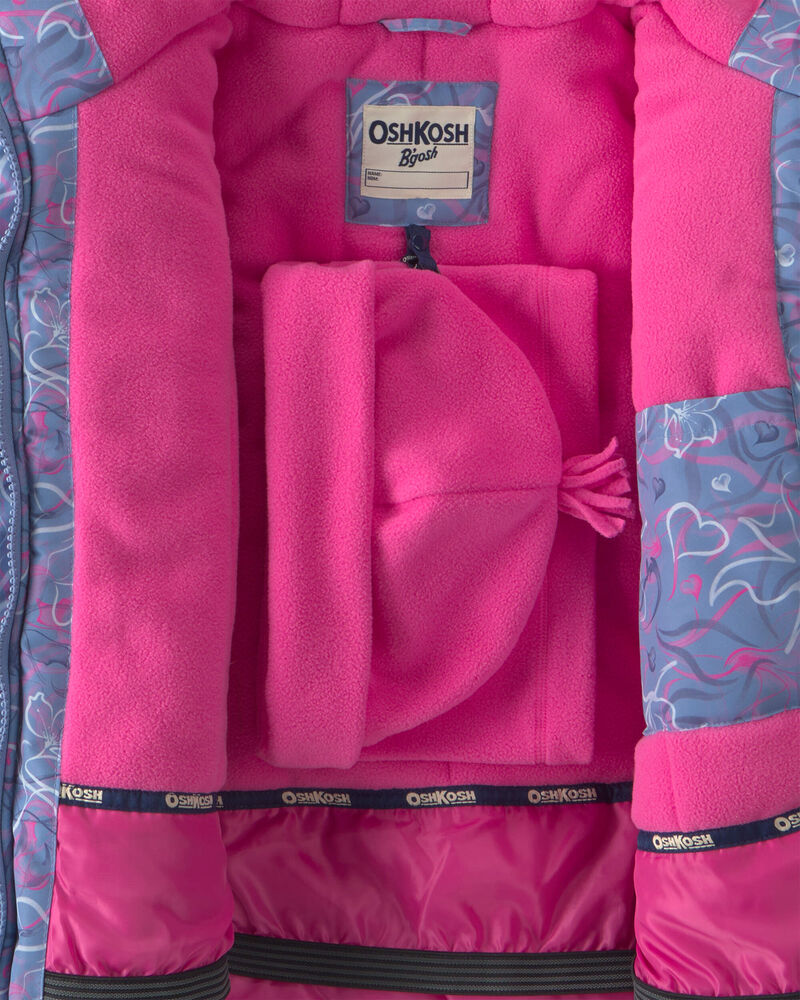Girls 2 Piece Hearts Print Snowsuit- Grey
, image 5 of 13 slides
